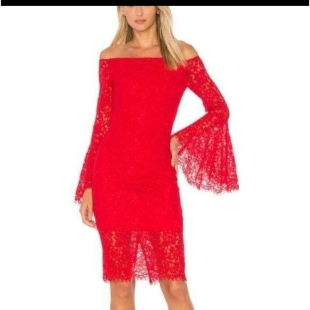 Bardot Solange Off The Shoulder Lace Bell Sleeve Dress Size 8